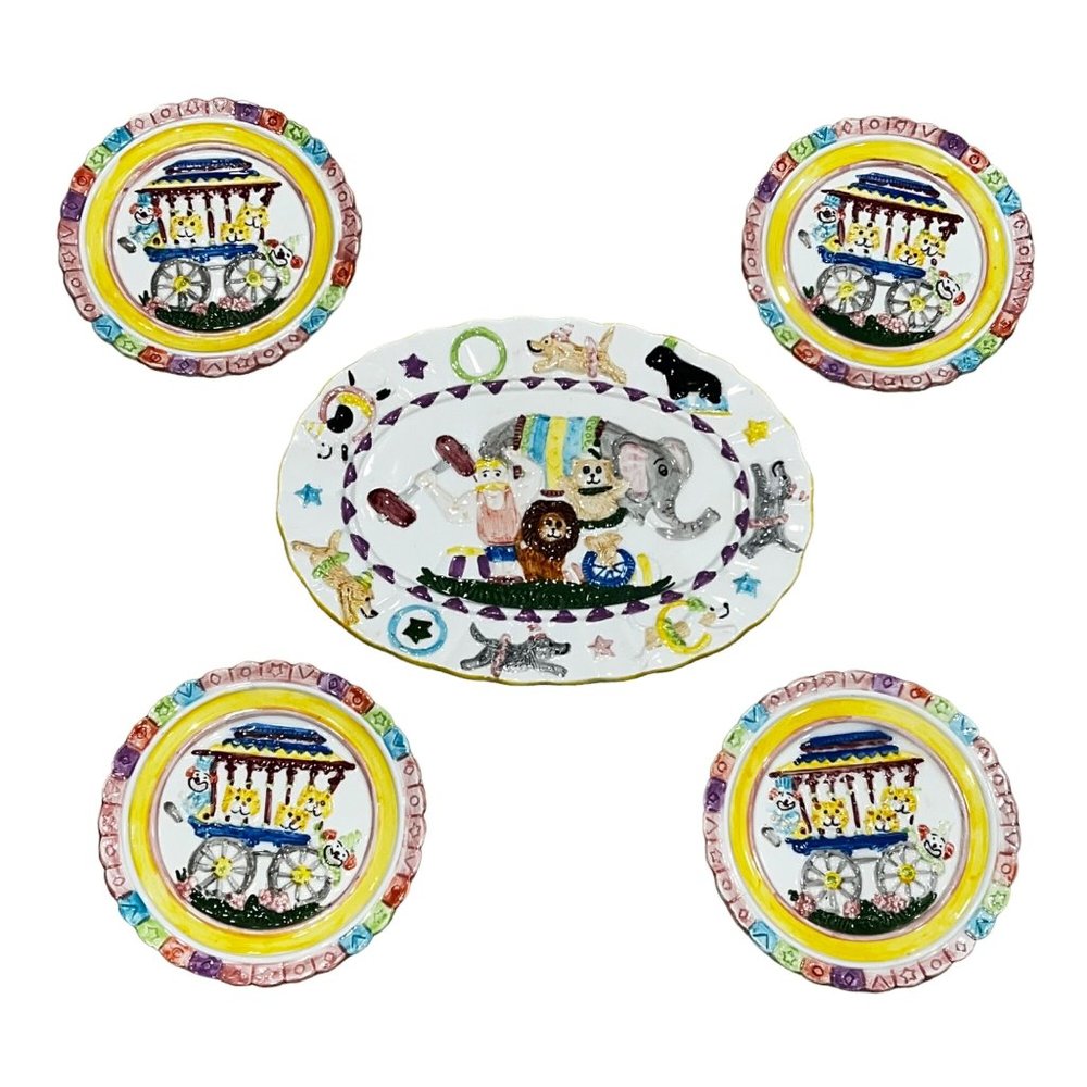 Colorful Circus Platter & 4 Piece Plate Children's Set Mercuries 1995